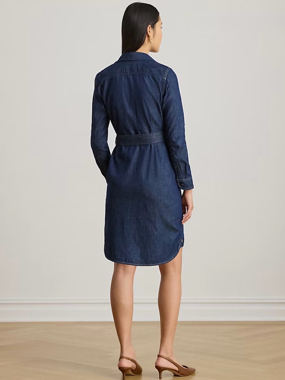 New! Ralph Lauren BLACK LABEL Dark Indigo Denim ShirtDress with Waist Tie size M - Picture 2 of 6